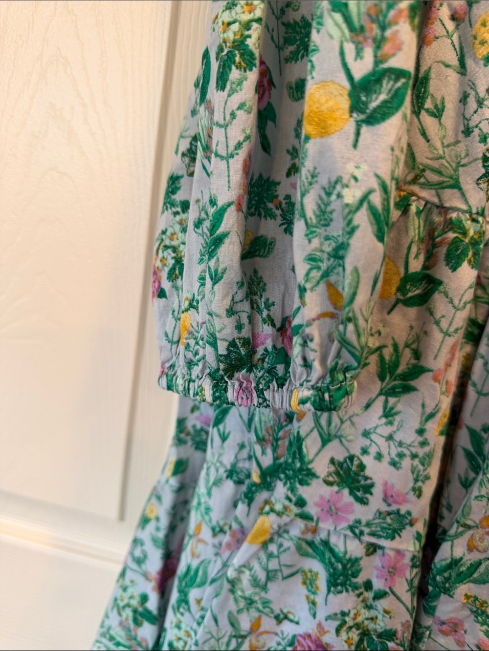 J. Crew Green Floral Long Sleeve Tiered Dress - Picture 3 of 8